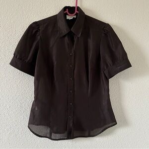 LOFT Dressy Cutesy Dainty Career Wear Short Sleeve Button Up Women’s 4 Brown